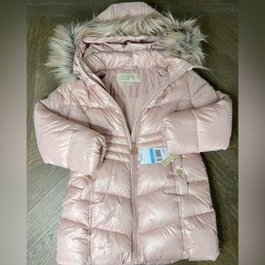 *NWT* Michael Kors Little Girls Winter Coat with faux fur removable hood - Blush